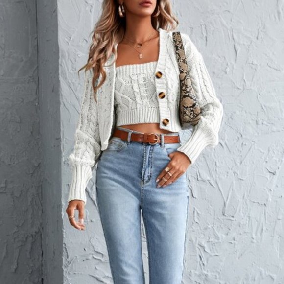 Crop Cardigan With Camisole - Picture 4 of 5